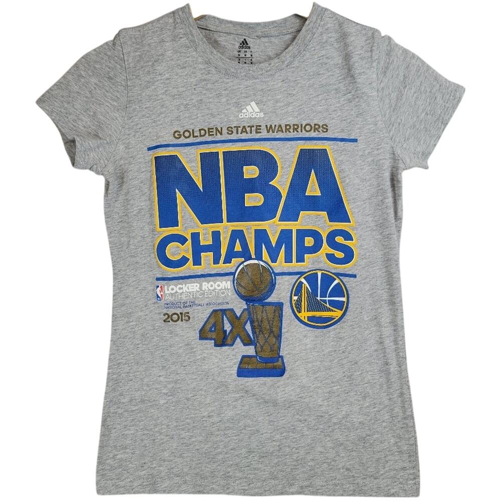 Adidas Golden State Warriors NBA Champs 2015 Graphic T Shirt Womens Medium Gray
